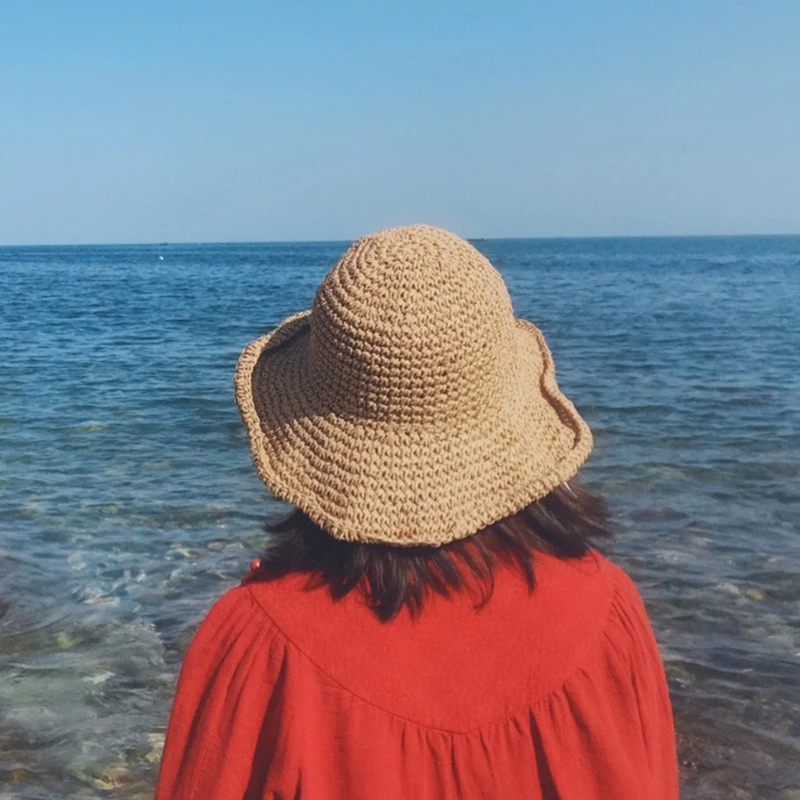 Summer Women Floppy Beach Straw Hat Bucket Hat Pocketable Sun Hats