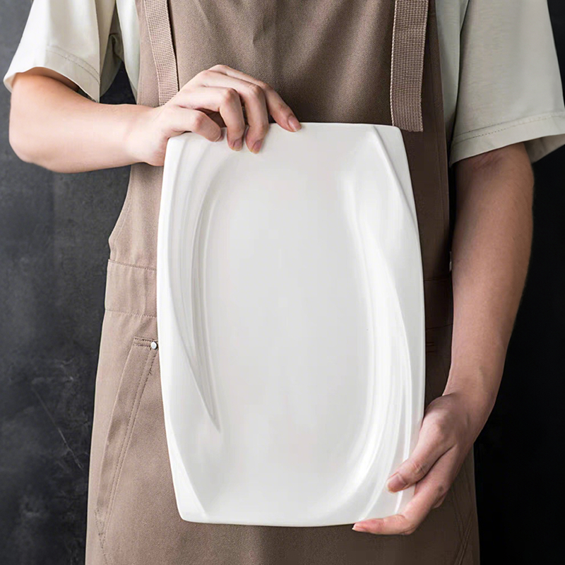 Dailyhome Nordic 12 inch White Rectangular Plate Curve Rim Embosed ...