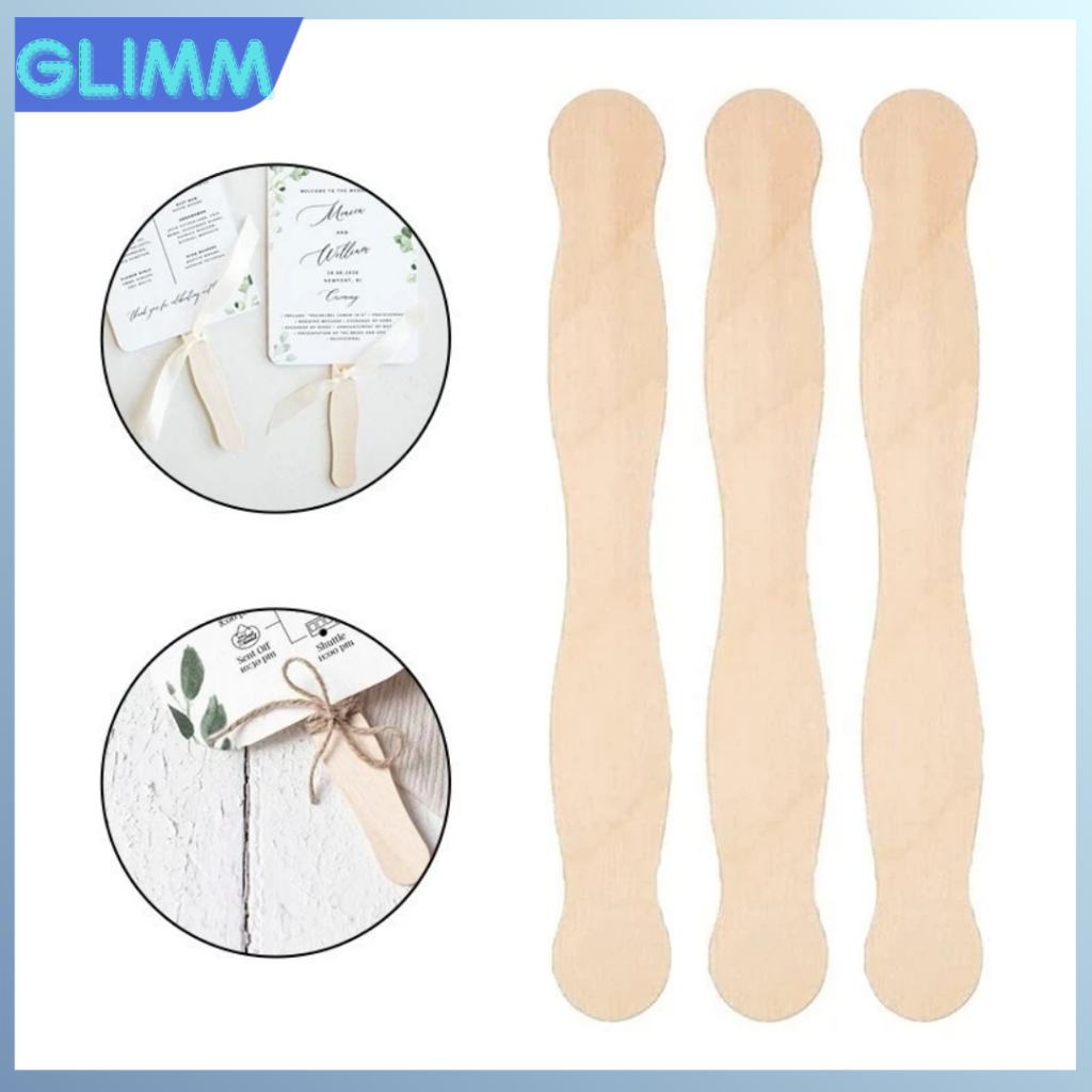 100pcs Wooden Fan Handles Wavy Craft Popsicle Sticks Raw Wood Color ...