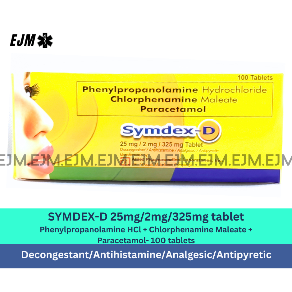 SYMDEX-D 25mg/2mg/325mg tablet Phenylpropanolamine HCl + Chlorphenamine ...