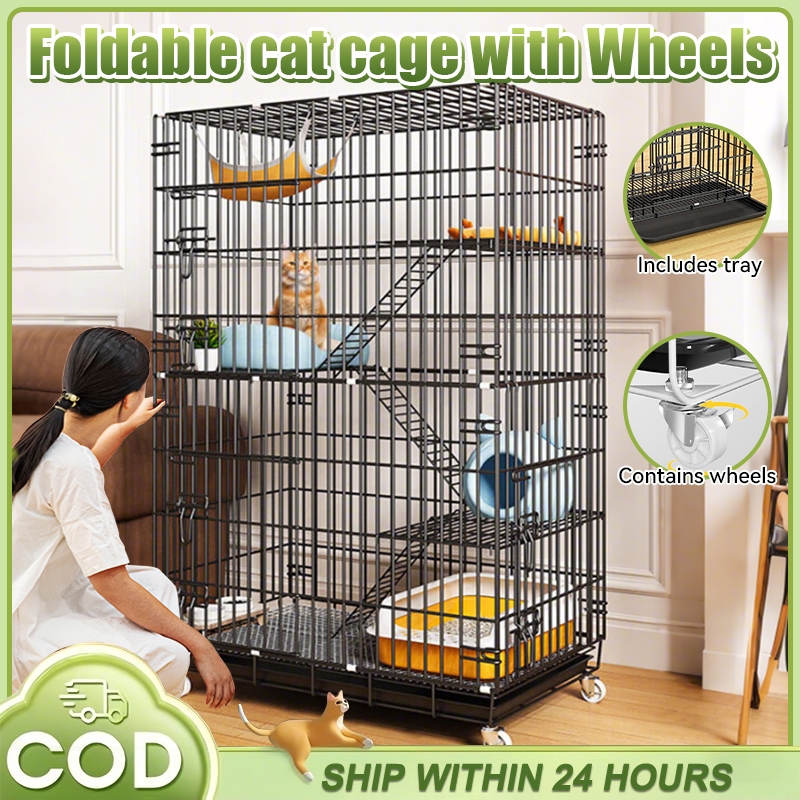 Cat Cage 4 Layer Pet Cage with Wheels Foldable SturdyEasy Install Cage ...