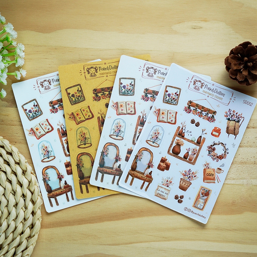 SR002 Cute aesthetic cozy stickers, boho aesthetic, dried flowers ...
