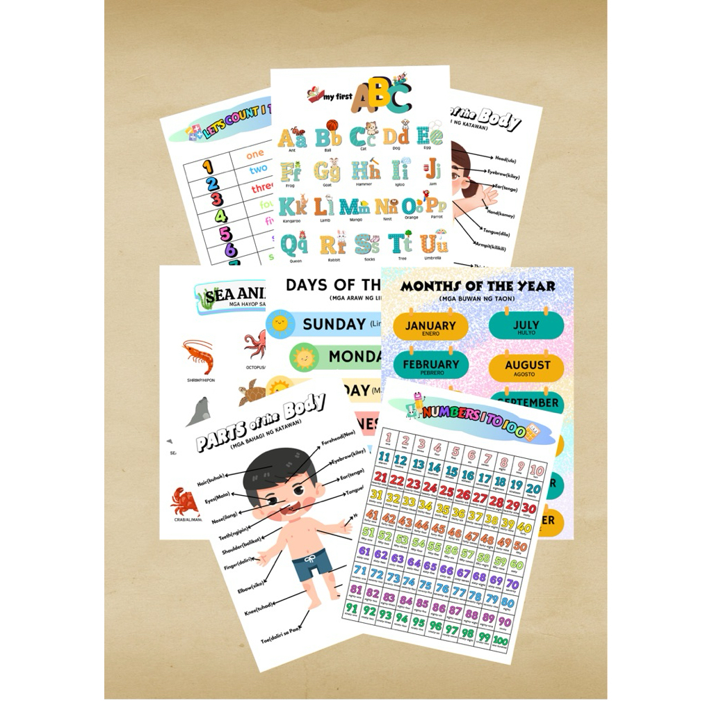 LAMINATED Educational Charts for kids early learning A4 Size | Shopee ...