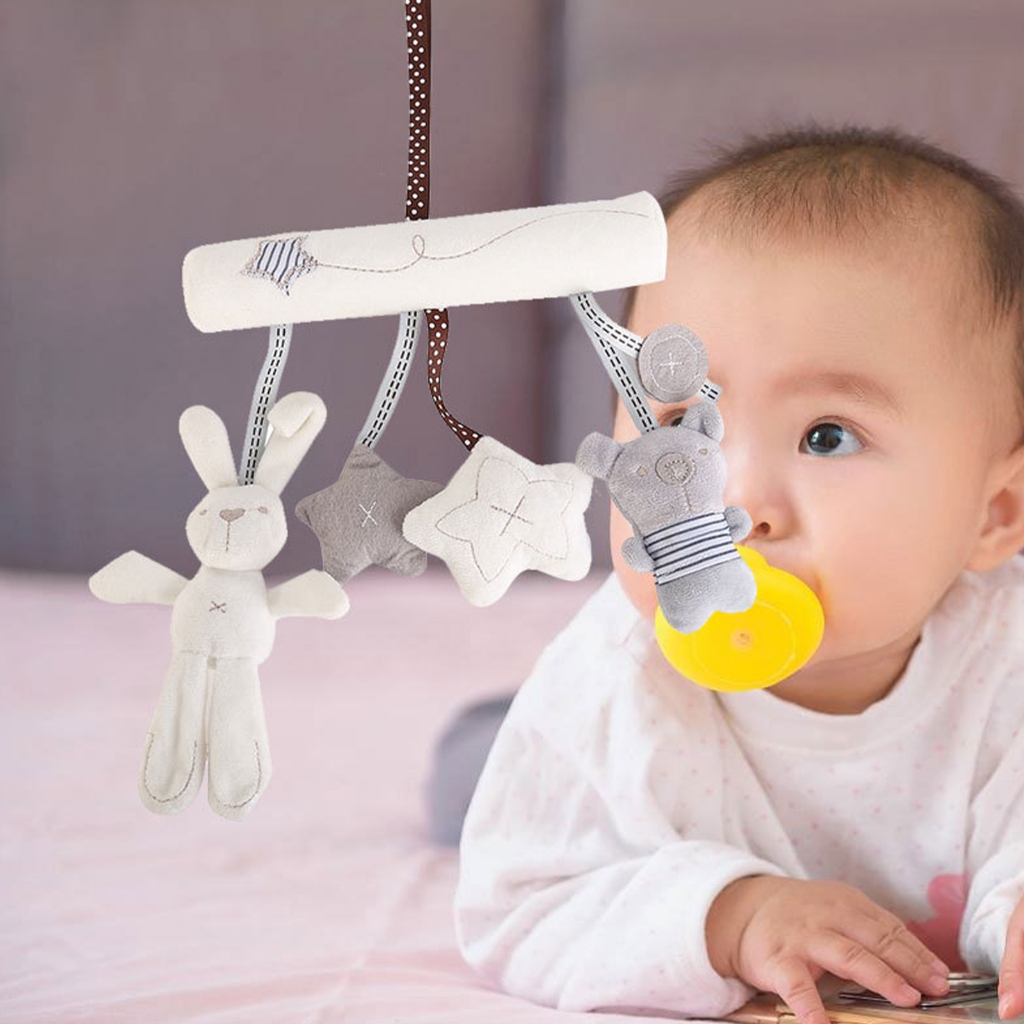 Baby Cute Plush Cradle Toy, Hanging Rattle Rabbit+Stars+Bear Decoration ...