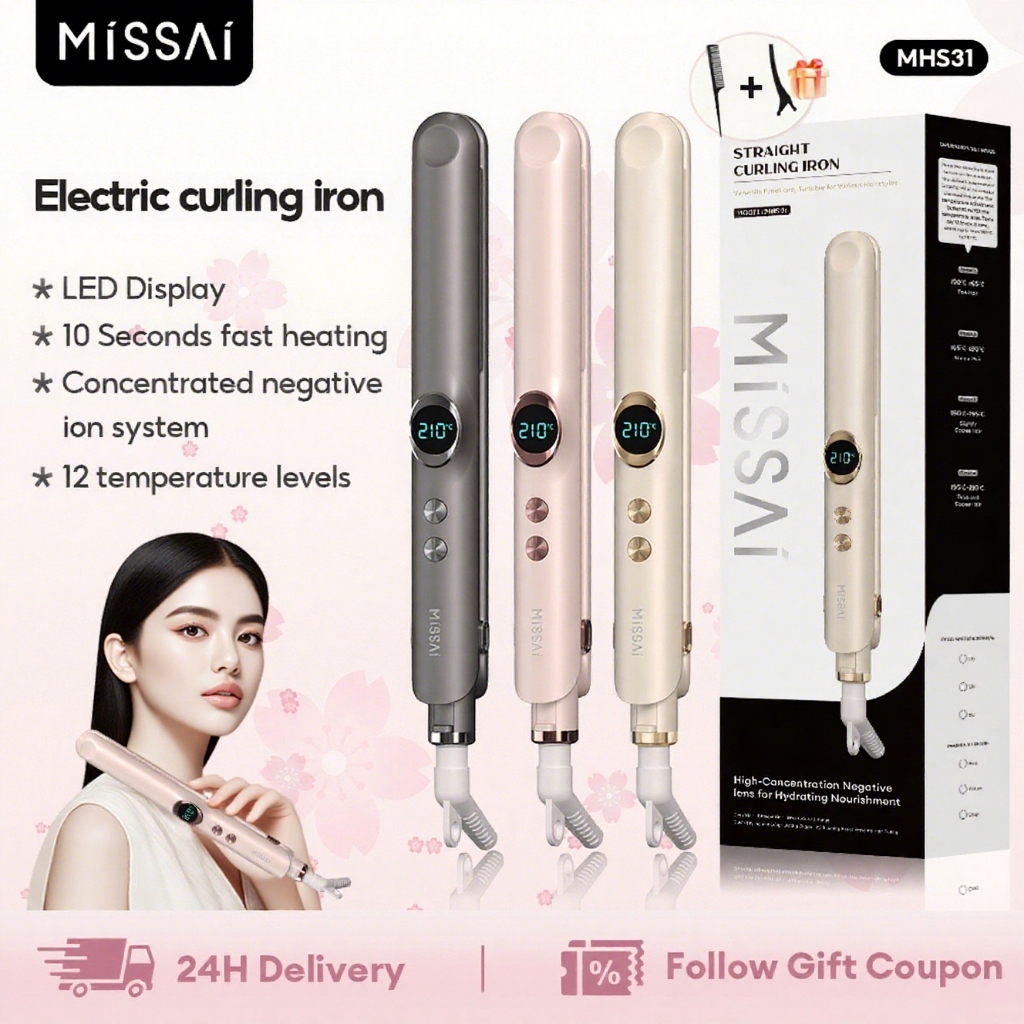 Missai Hair Straightener and Curler 2 in 1 LCD Display Ceramic ...