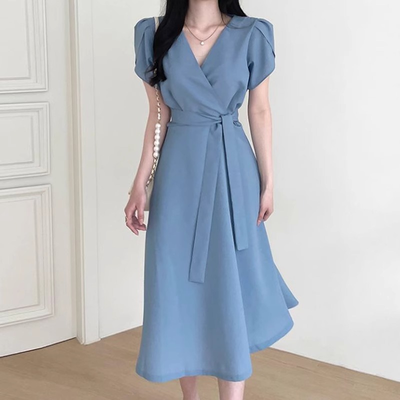 casual dress shopee summer blue formal long for woman elegant fitted plus size dress for wedding guest Wedding dress light blue short dress Collection:Memoirs Slipover style is elaborately Color:Black/Silver/Gold