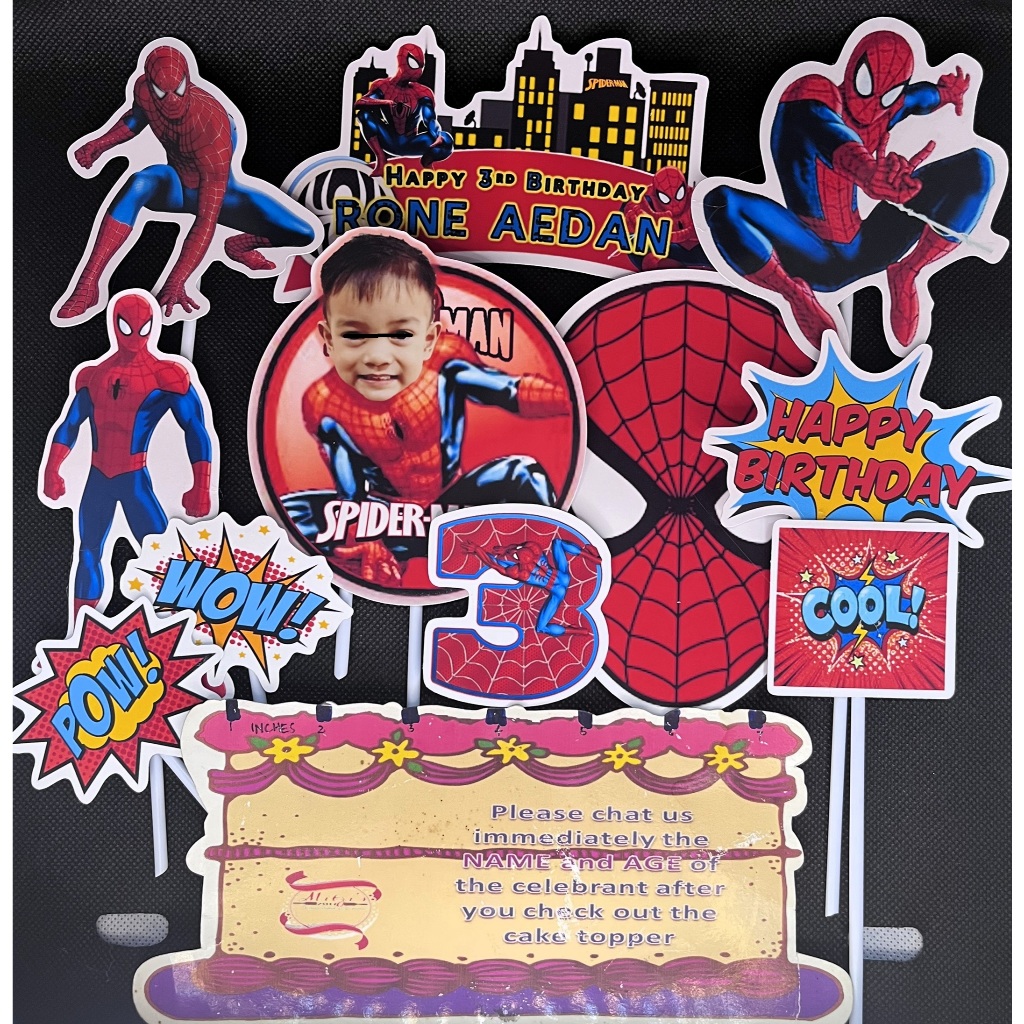 SPIDER CAKE TOPPERS with personalized name at age | Shopee Philippines