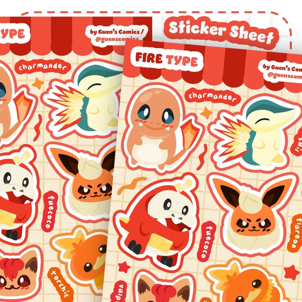 Pokemon Fire Type Waterproof and Glitter-Laminated Sticker Sheet ...