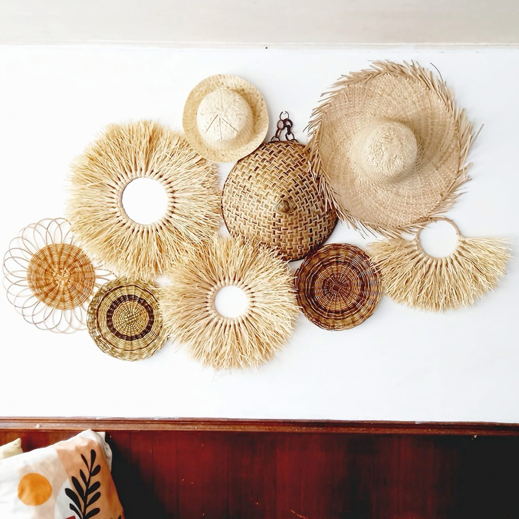 Rattan Wall Decor Set of 9/Boho Decors/Raffia Decor/ Raffia Boho ...