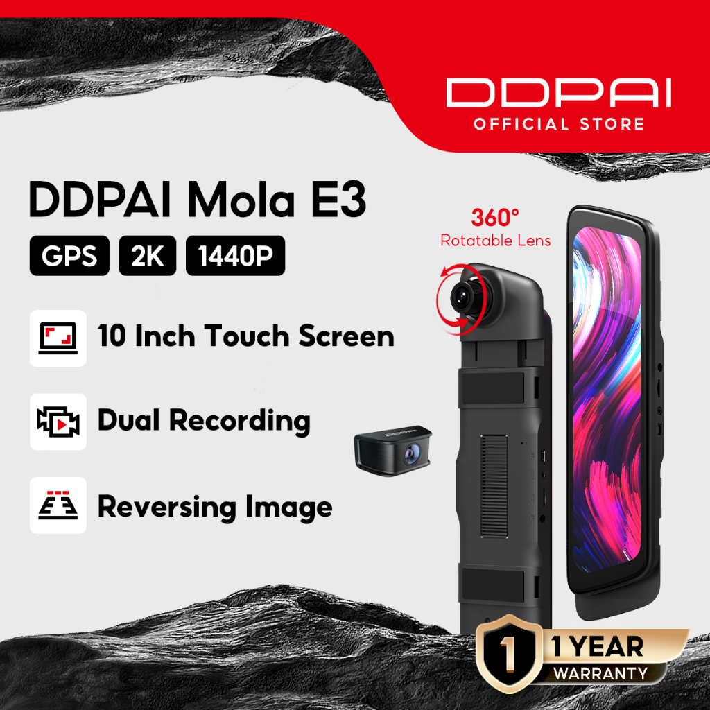 DDPAI Mola E3 Rearview Dash Cam 1440p 2K 10 Inch Touch Screen