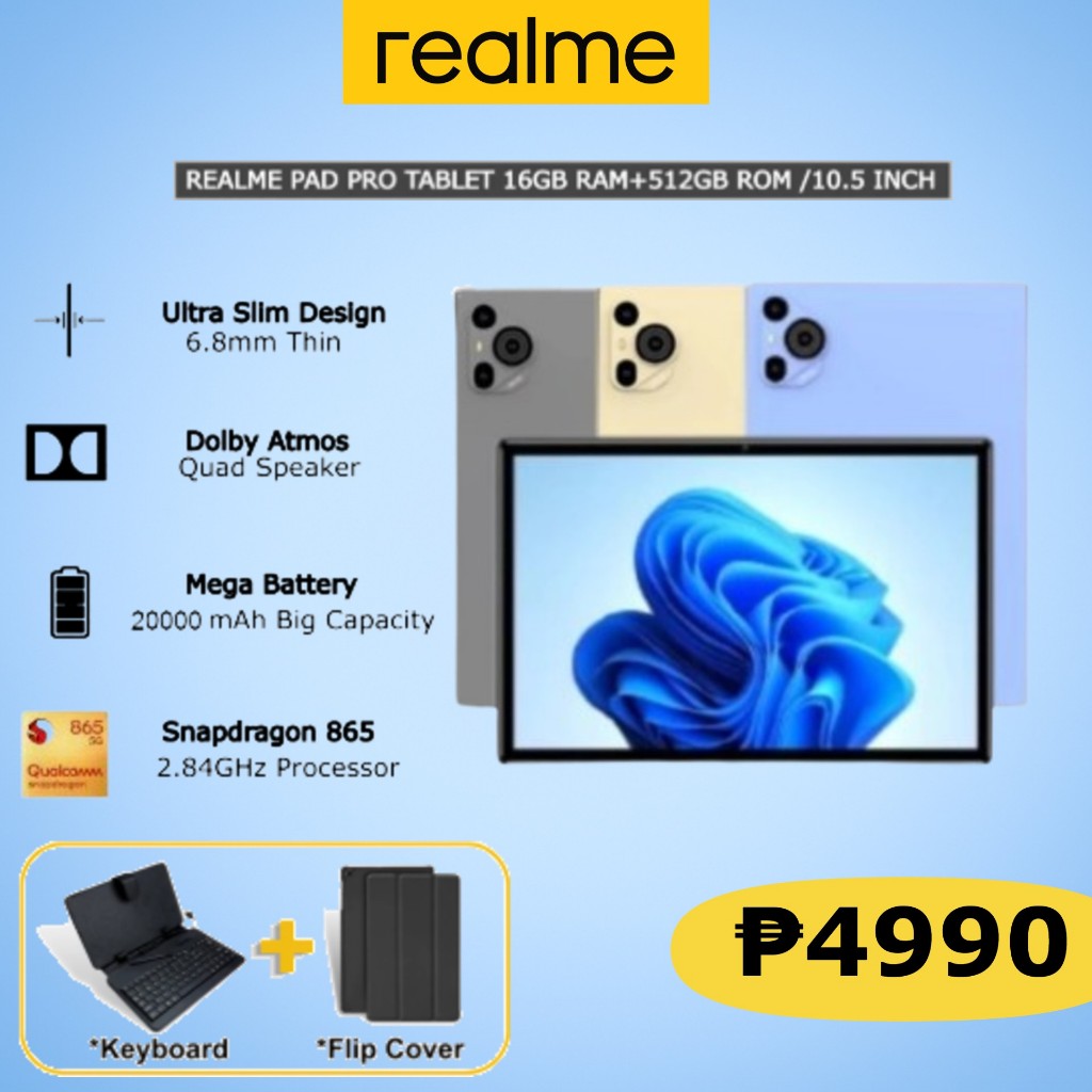 𝑅𝑒𝑎𝑙𝑚𝑒 Pad Pro Tablet 10.5 inch 16+512GB Large Display Ultra Slim ...