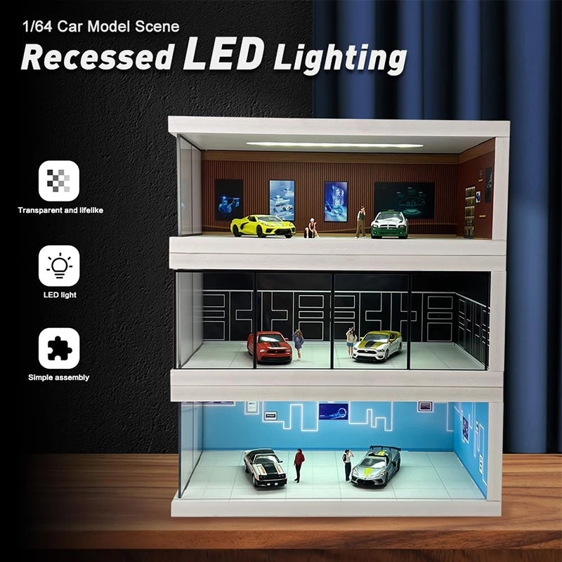 1:64 LED Car Showroom Display Case with Scene Layout Transparent Dust ...