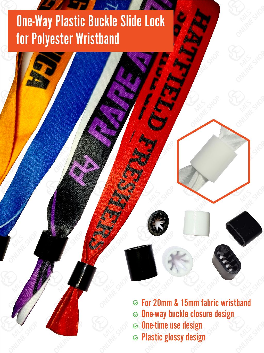100pcs One-Way Plastic Buckle Slide Lock for Fabric Event Wristband ...