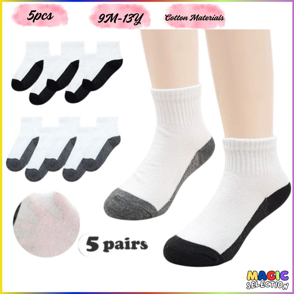 Magic Selection School White Socks – 5 Pairs Kids Uniform Socks for ...