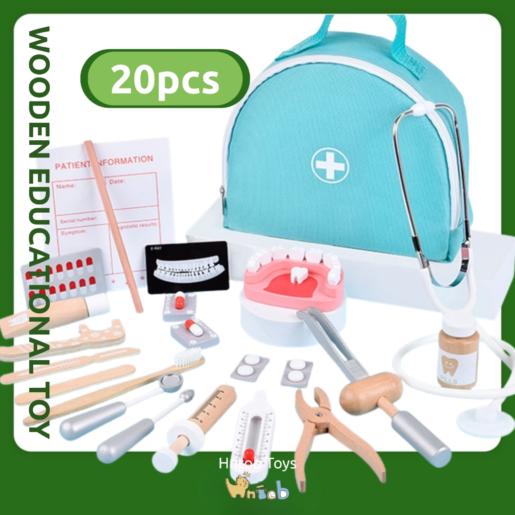 Hntob 20pcs Wooden Doctor Kit Set Basic Skills Educational Sensory Toy ...