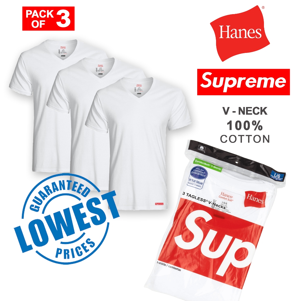 3pcs Hanes Comfort White V-Neck/Round Neck T-Shirts UNISEX | Shopee ...