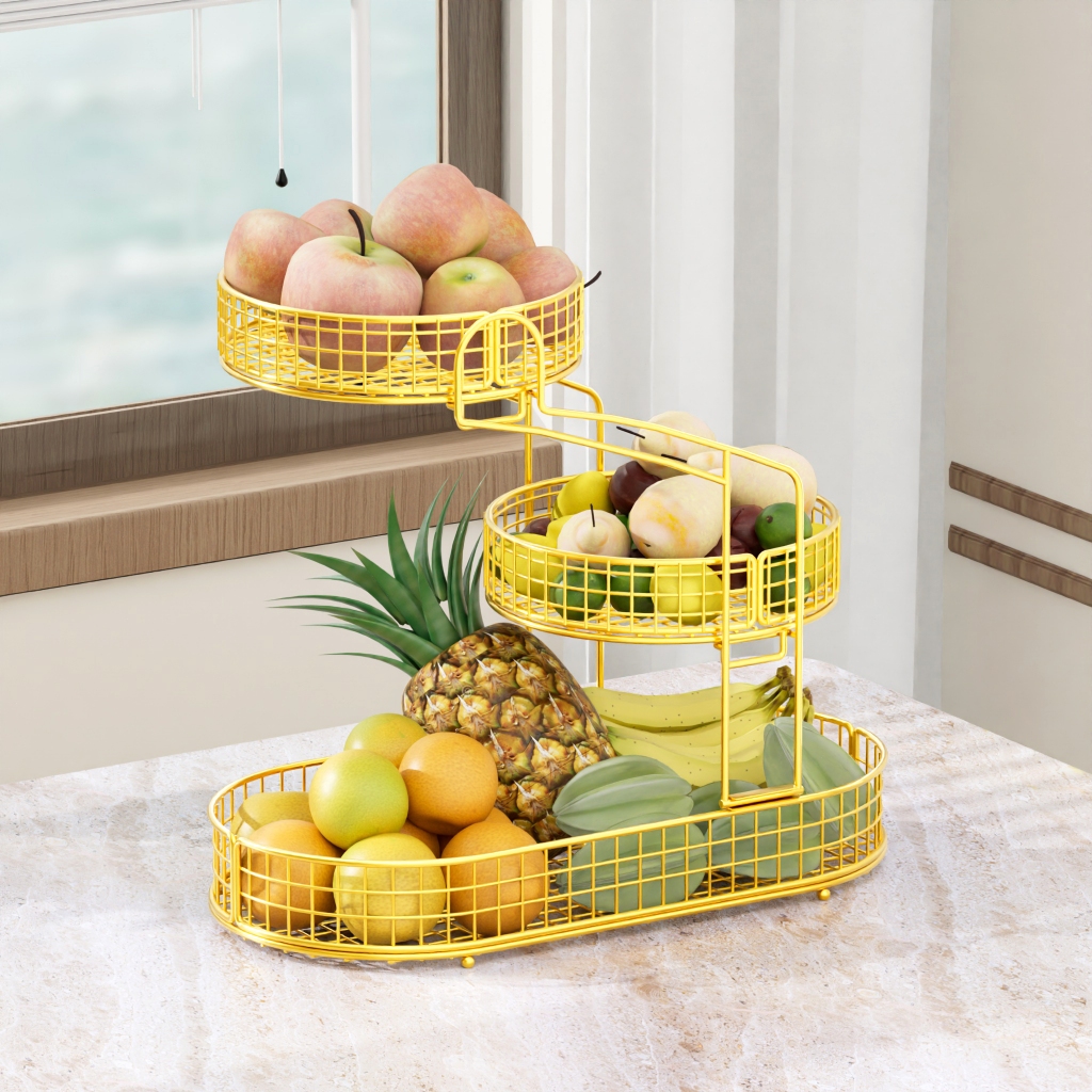 Bright Gold Fruit Storage Rack Three-layer Snack Storage Rack Ganda ...