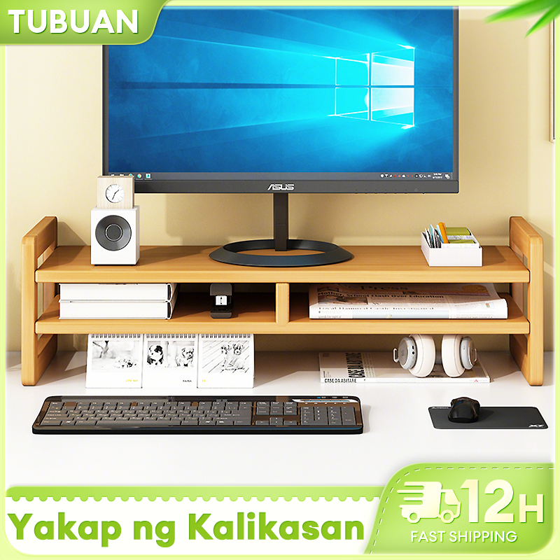 TUBUAN Bamboo Monitor Stand 1Layer/2Layer Computer Monitor Riser Wood ...