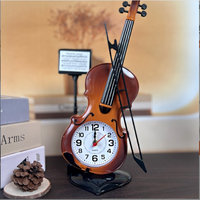 STL 1pc Classic Table Desk Clock Elegant Violin and Cello Alarm For ...