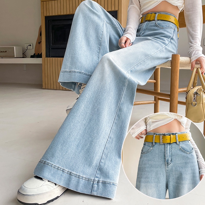 PLUS SIZE~Long jeans pants denim cool blue straight wide leg loose Korean  style highwaist casual