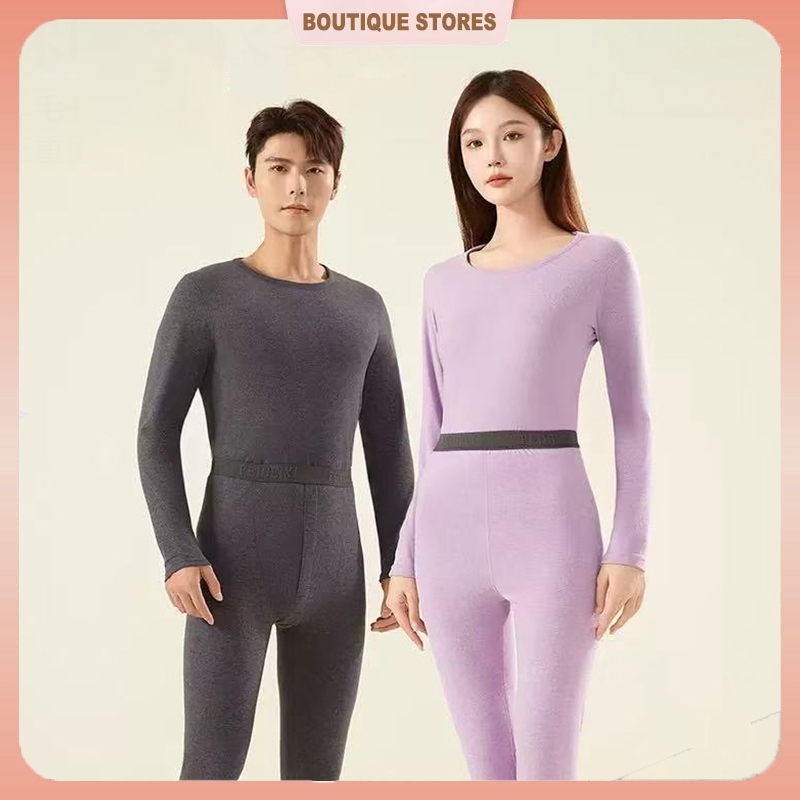 Women Long Sleeve Thermal Underwear Set Warm Double-Sided Brushed Heattech  Uniqlo Shirt Thermal Set