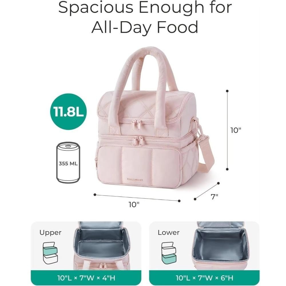 Lunch Bag, Double Deck Insulated Lunch Box, Durable Leakproof Reusable  Puffer Tote Outdoor