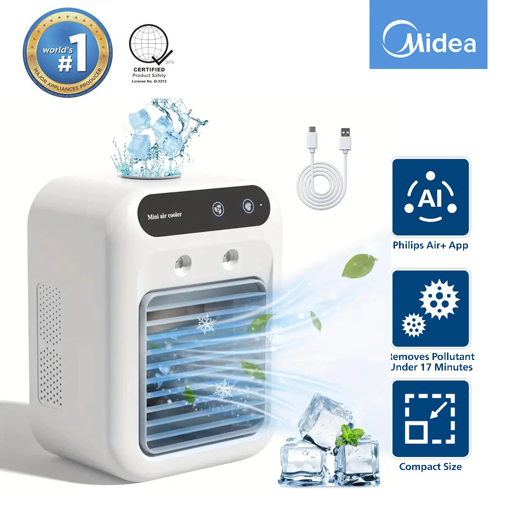 Midea 500ML USB Desk Fan Air Cooler, Mini Personal Cooling Device with ...