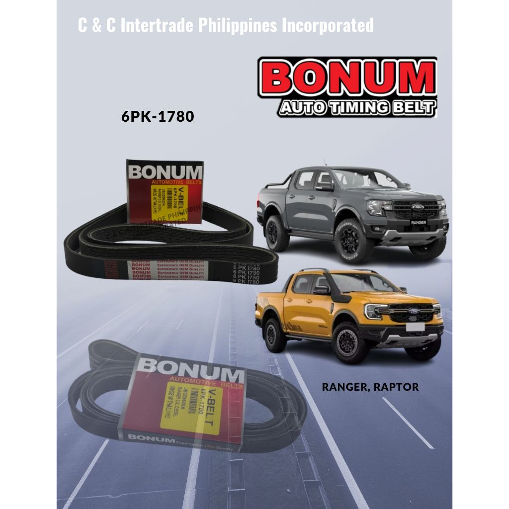 [2019-2023] 6PK-1780 Bonum Drive Belt for Ford Ranger/Raptor 2.0 ...