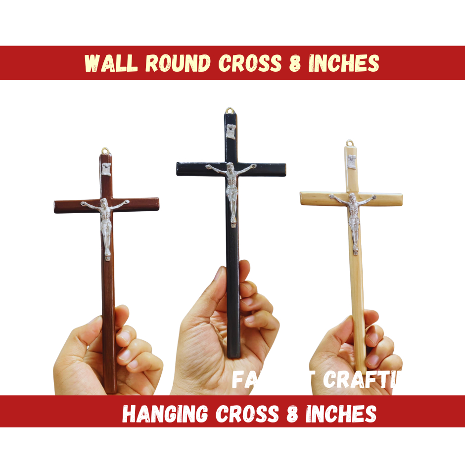 Crucifix Round Cross 8 inches Solid Wood Cross Hanging Cross Altar ...