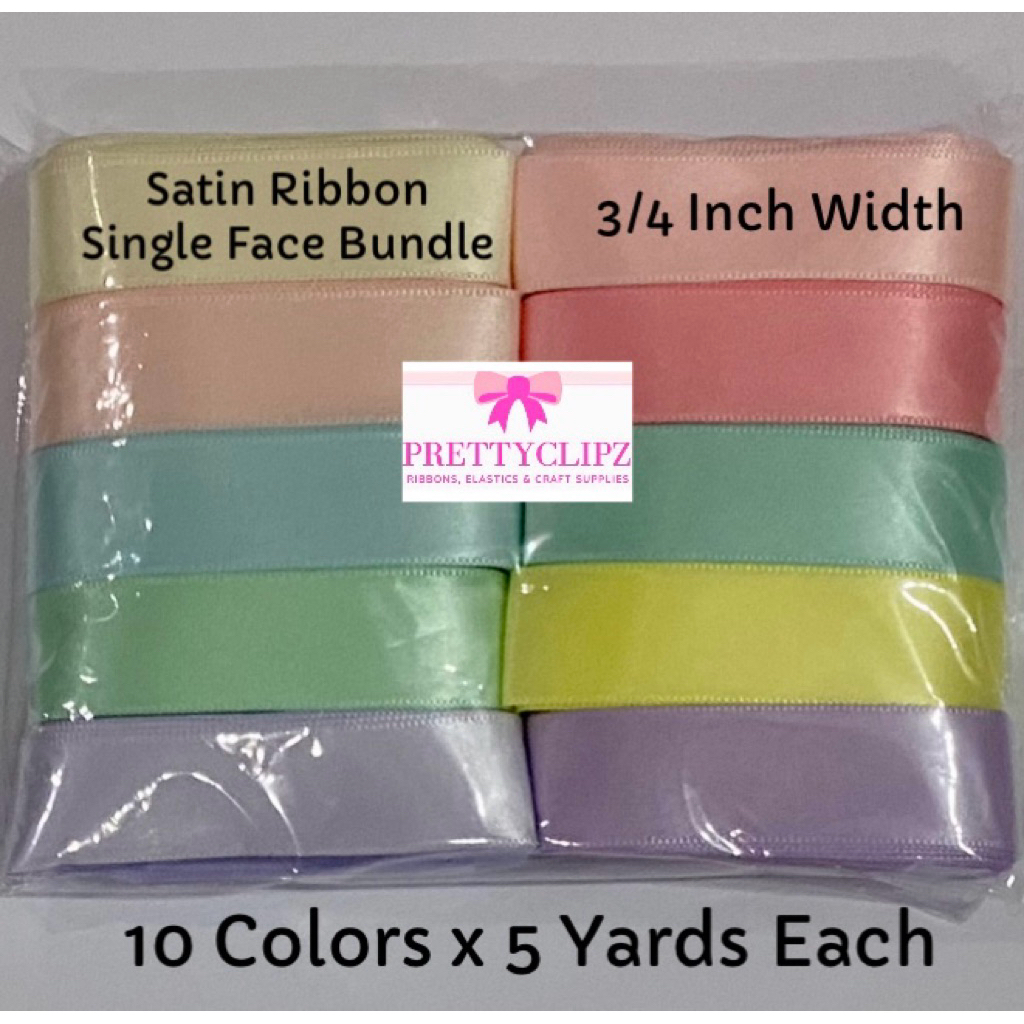 Satin Ribbon Bundle Packs 3/4 Inch or 2CM Width Singje Face 10 Colors x ...