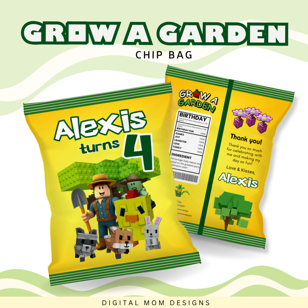 Roblox Grow a Garden Custom Chip Bag Wrapper – Personalized Party ...