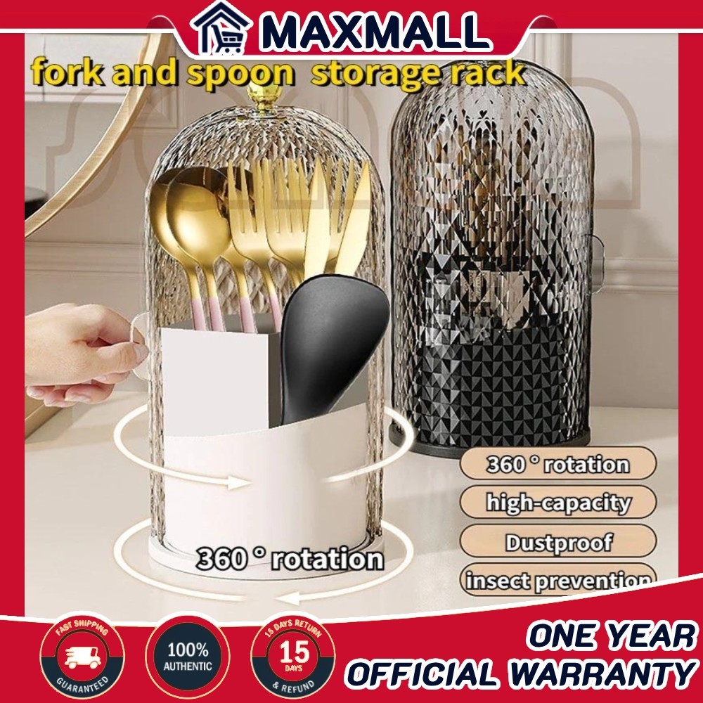 Fork Spoon Container Kitchen Organizer 360 degree Rotation Dustproof ...