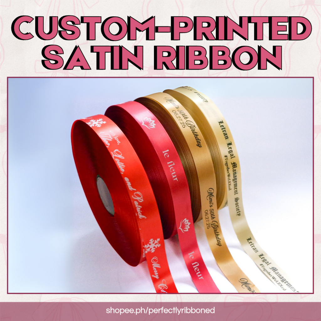 Custom Printed Satin Ribbon Roll – Personalized Foil Print for Weddings ...