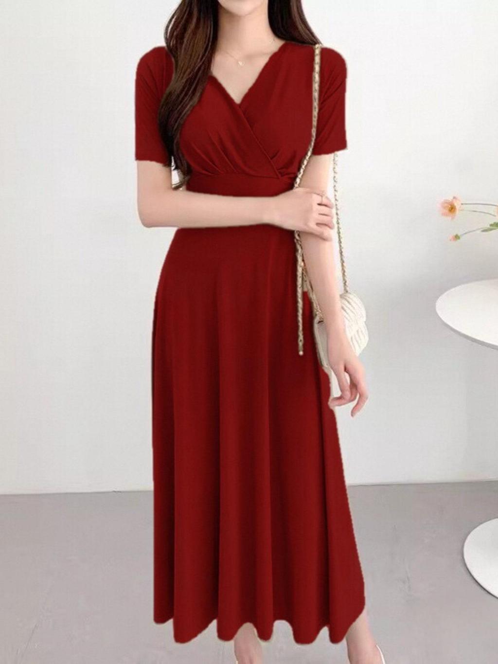 korean fitted long red dress for woman formal elegant cocktail dress for  christmas party plus size | Shopee Philippines
