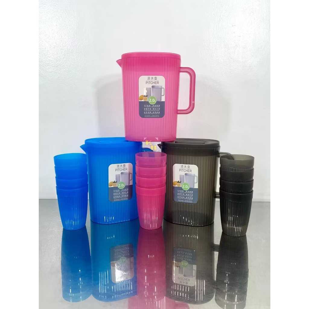2000ml Pitcher with 4 Cups Large Capacity Kettle Fiberglass Pitcher Set ...