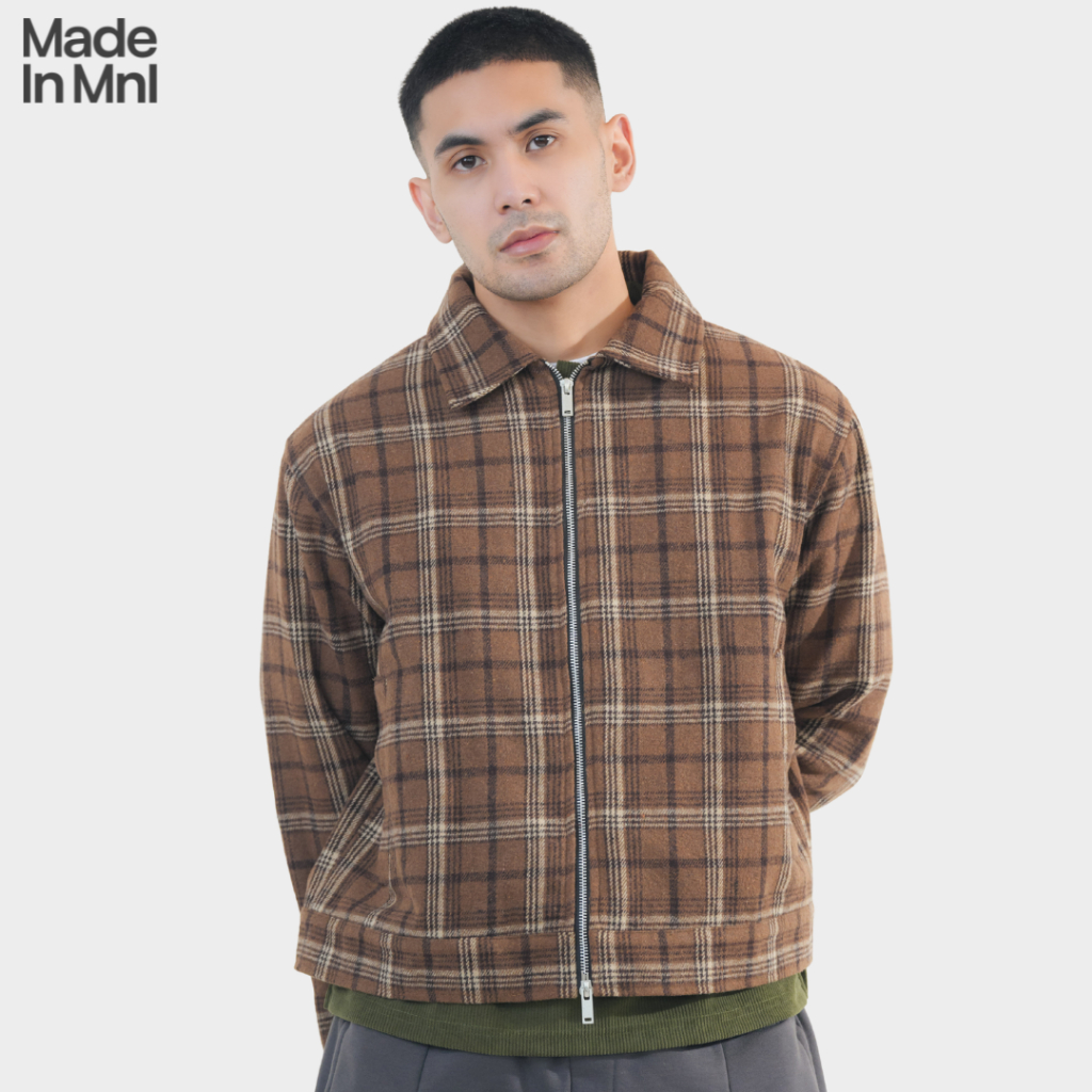 Made In Mnl Boxy Fit Plaid Harrington Jacket with Double Zipper ...