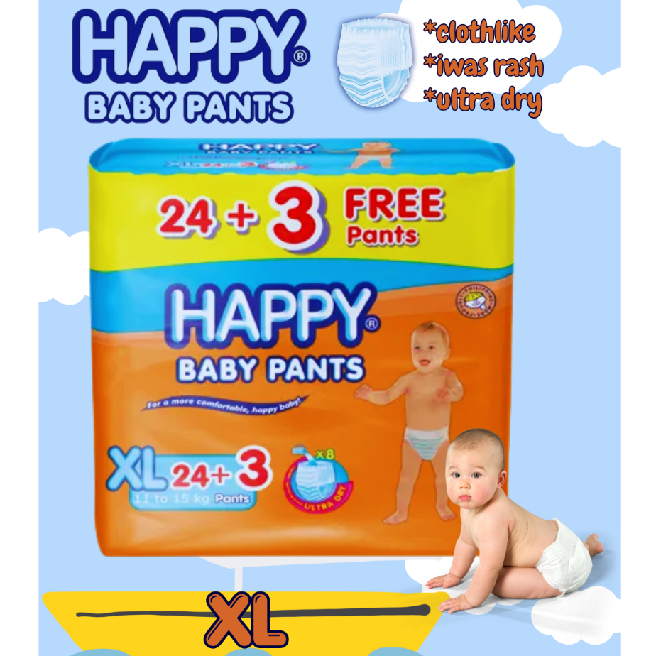 HAPPY BABY PANTS XL DIAPER x24+3free pads Shopee Philippines