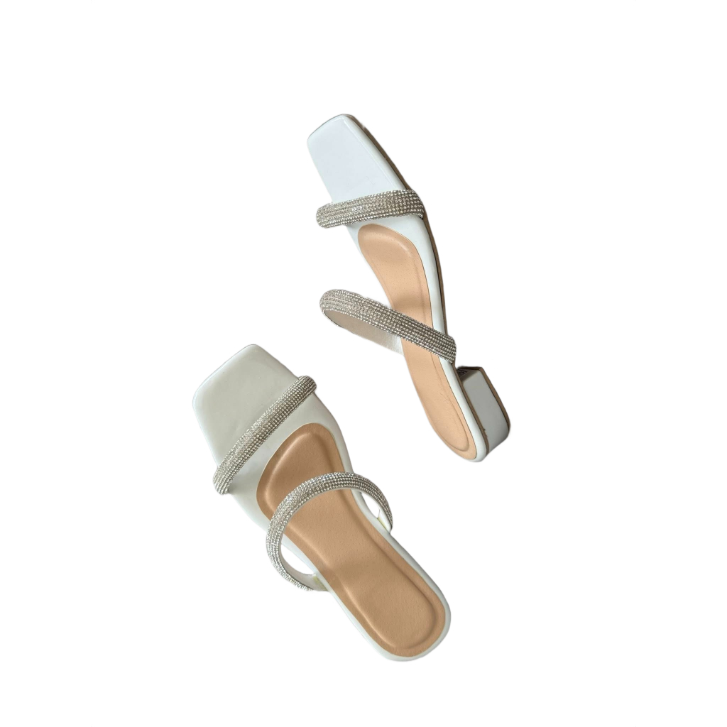 1 Inch Sandals with Rhinestones - Size 7 - Color White | Shopee Philippines
