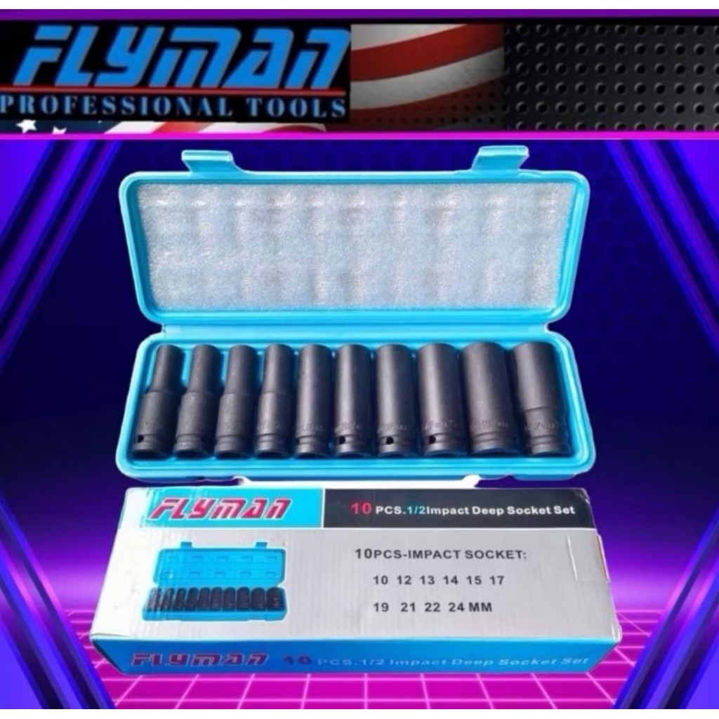 flyman Original 10pcs 1/2 drive deep socket set 10mm-24mm | Shopee ...