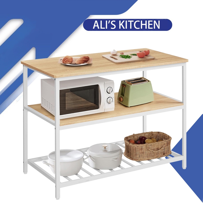 Kitchen Rack Storage Table Kitchen island with 3 shelves Kitchen table ...