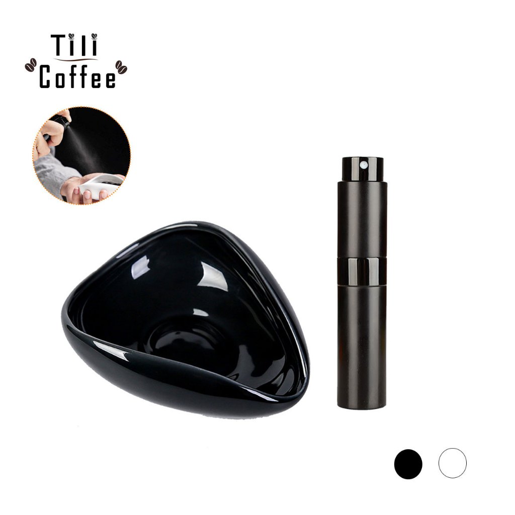 Coffee Bean Dosing Cup & Spray Bottle Kit - Ceramic Dosing Tray With Static Reduction Spray