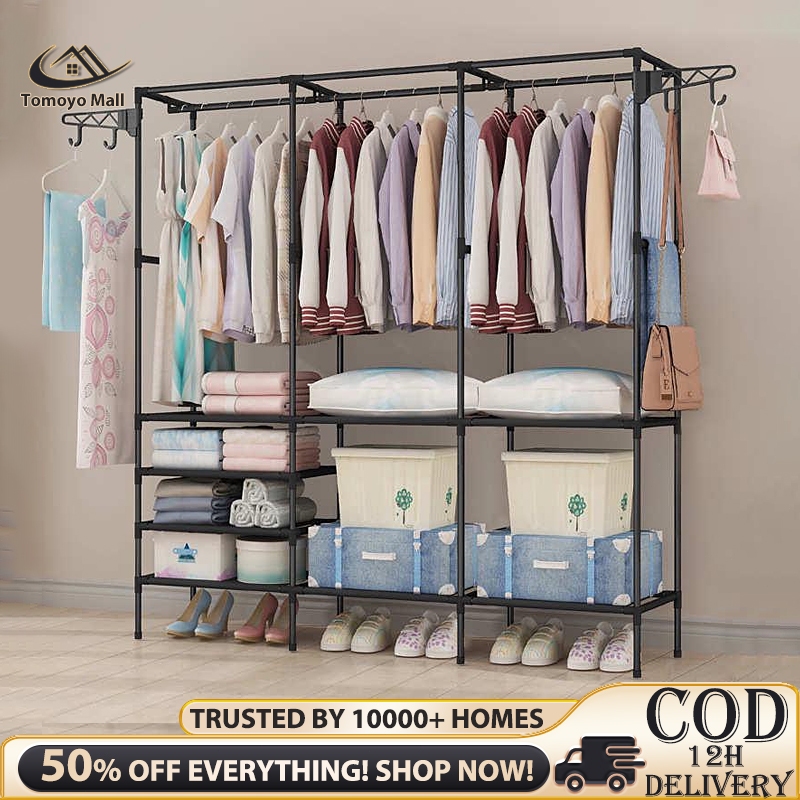 Clothes Storage Rack Hanging Wardrobe Hanger Rack Bedroom Hanger Clothes  Lagayan ng damit Cabinet