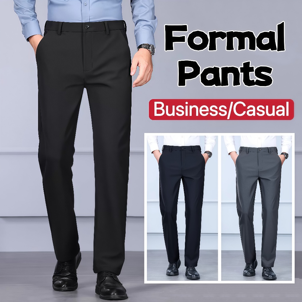 Men's Formal Suit Pants Stretchable Elastic Slacks Business/Casual Long ...