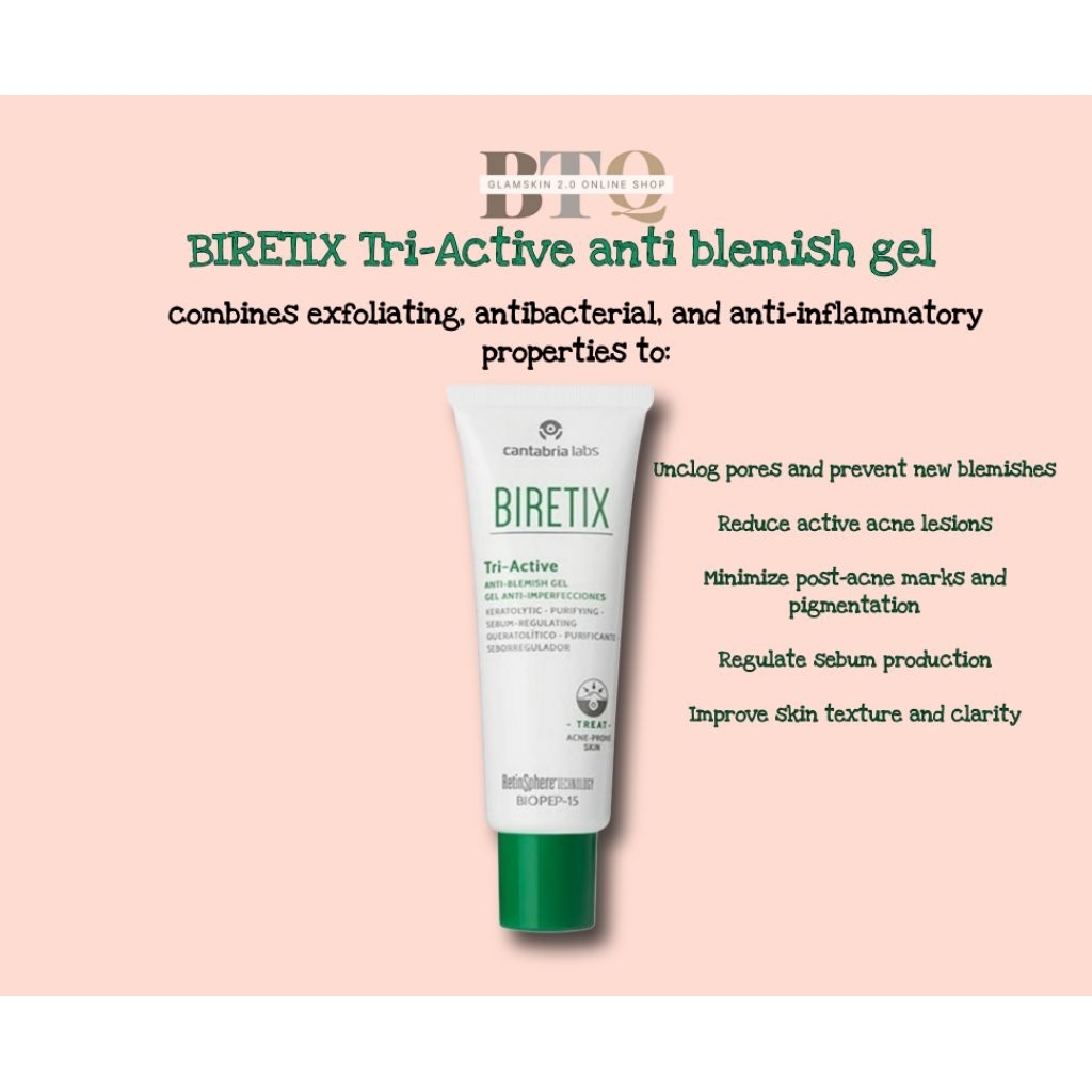 BIRETIX Tri active anti blemish gel for acne prone skin unclog pores ...