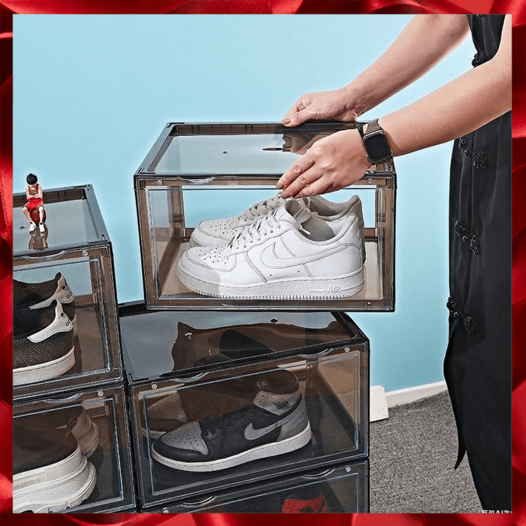 Large hard plastic shoe Box with transparent Cover shoe rack organizer  stackable design Shoe Storage