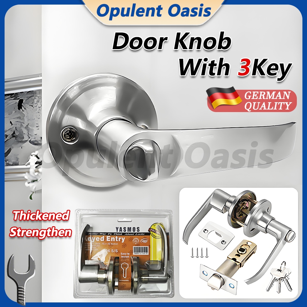Hardware Door Knob Lever Type Aluminium Alloy Lock Set With 3 Keys Mute ...