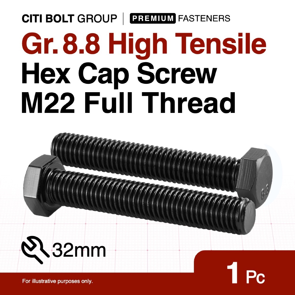 1pc M22 (22MM) Grade 8.8 High Tensile Hex Cap Screw Full Thread | HT MM ...