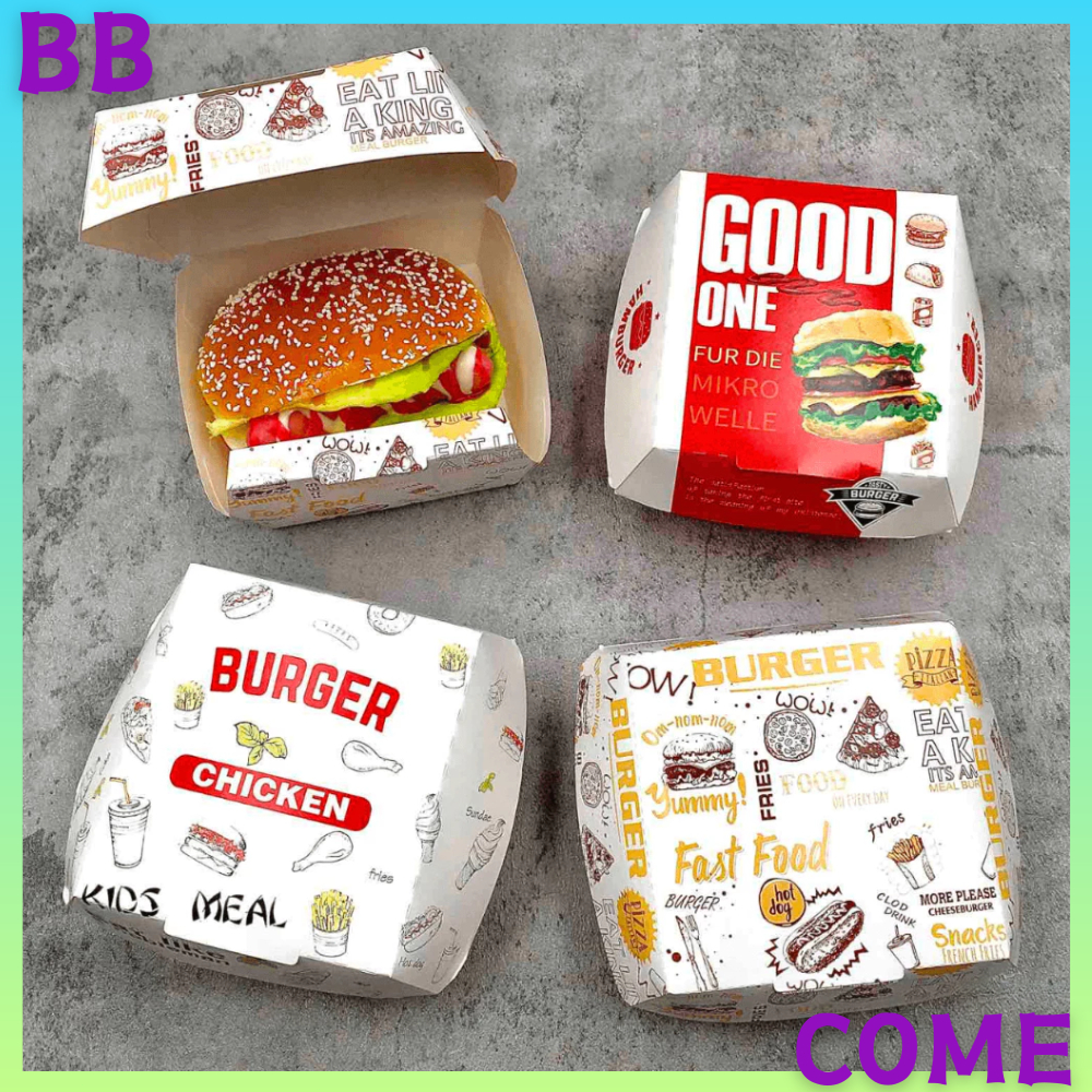 100Pcs Fast Food Print Burger Box Disposable Paper Burger Boxes ...