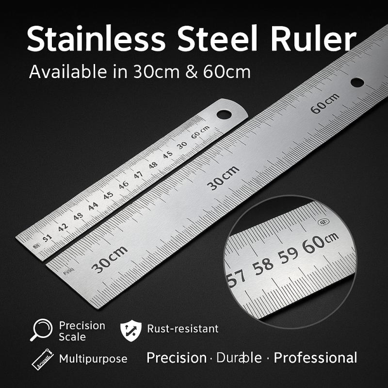 Stainless Steel Measuring Double Sided Scale Ruler 30cm 60cm High ...