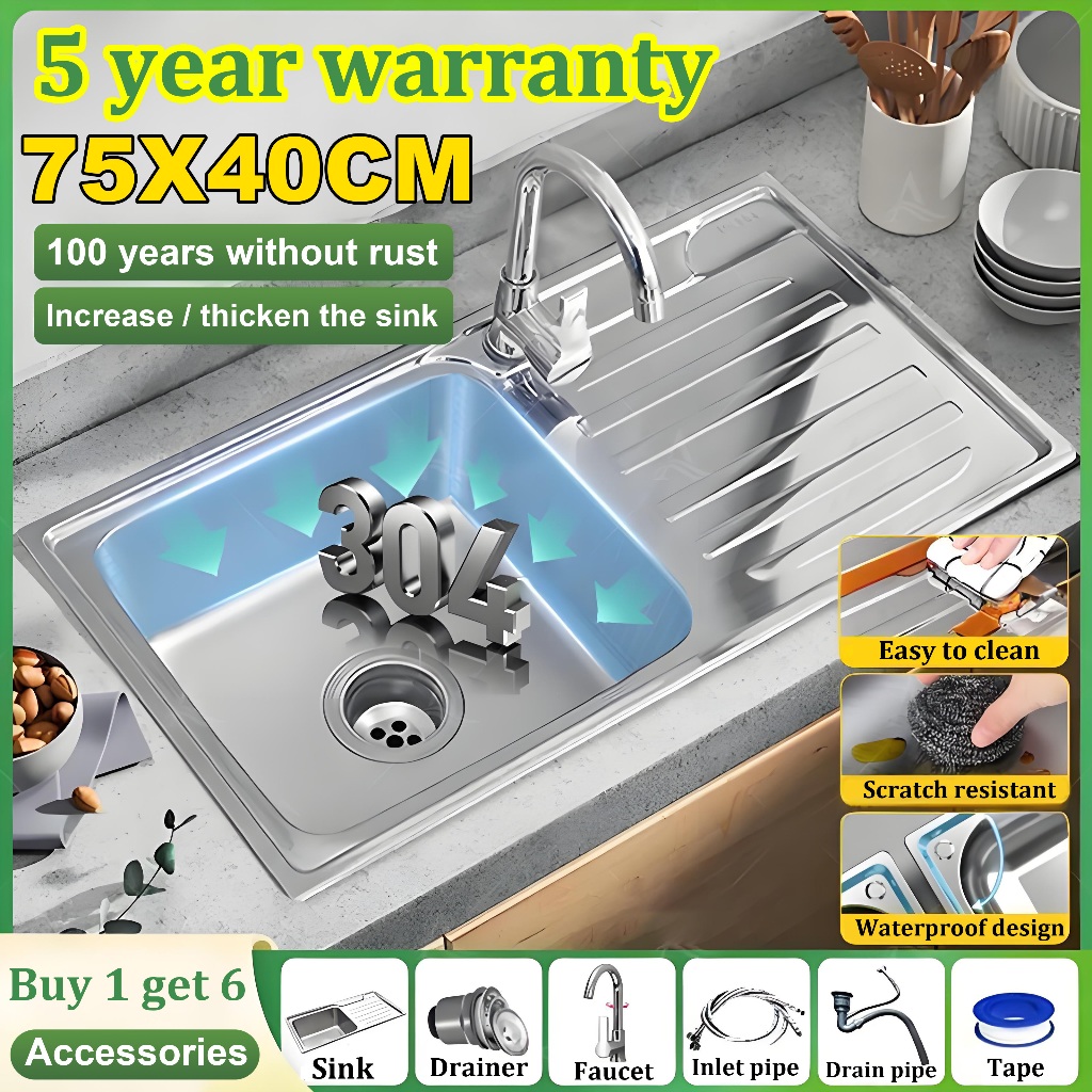 【24H delivery】304 Portable Stainless Steel kitchen Sink complete set ...